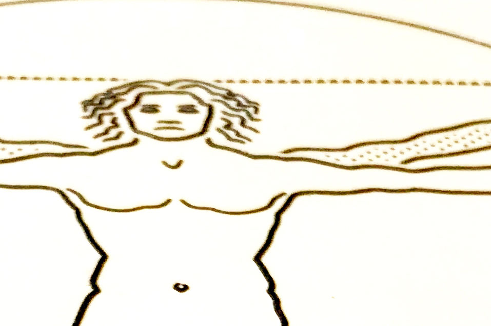 Detail van de voelbare tekening van DaVinci's Man van Vitruvius