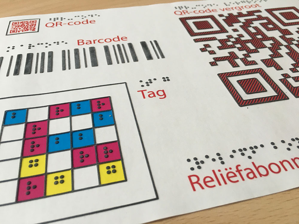 voelbare tekening van QR-code, barcode en tag