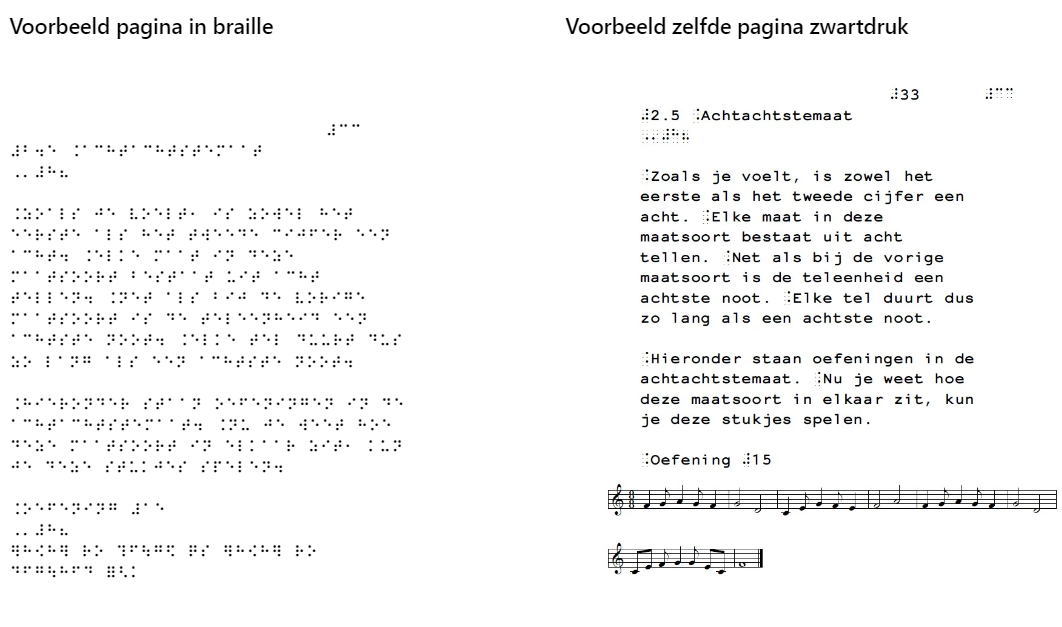 braille bladmuziek en zwartdruk bladmuziek