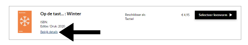 Screenshot webwinkel Educatief. Pijl bij Bekijk details bij Op de Tast: Winter