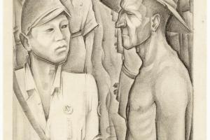tekening met Japanse soldaten en gevangenen