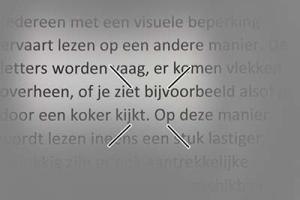 Voorbeeld hoe iemand leest met retinitis pigmentosa