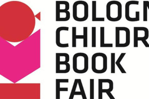 Logo Bologna Children's Book Fair in oranje, roze en rood