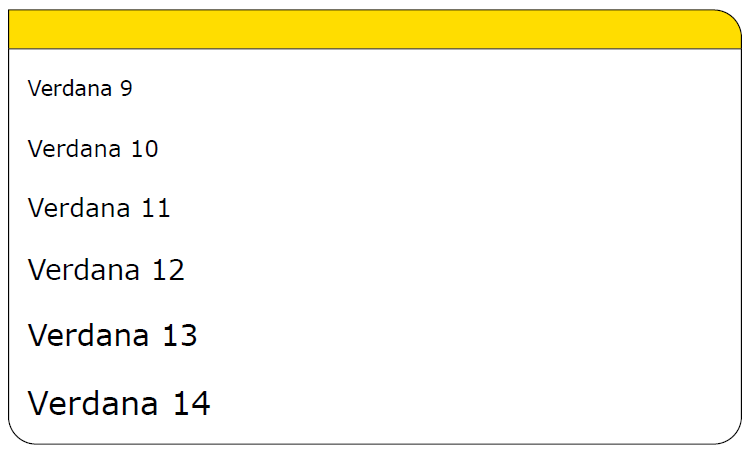 lettertype Verdana in verschillende puntgrootte